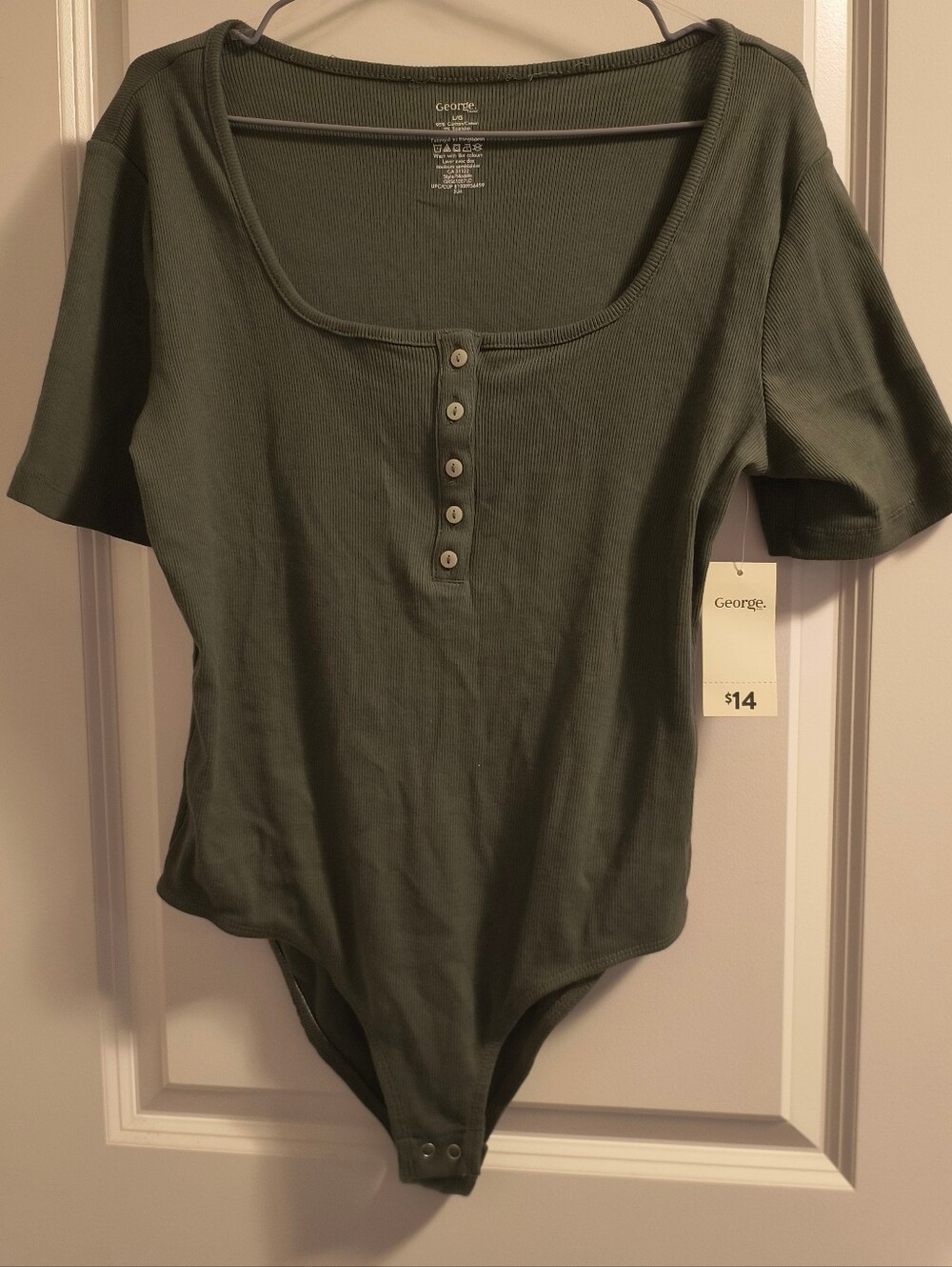 George Olive Ribbed Henley Button-Front Bodysuit